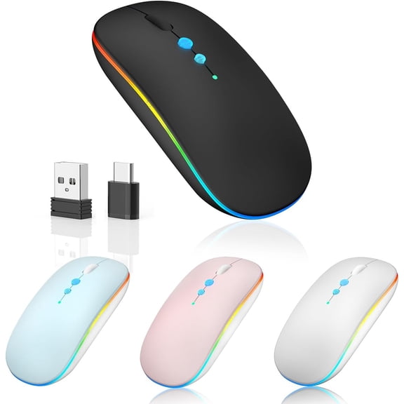 Wireless Mouse Chargeable Portable Silent USB and Type-C Dual Mode Wireless Mouse 3 Adjustable DPI for Laptop, Mac, Android, PC (Q23S Black) (Grey)