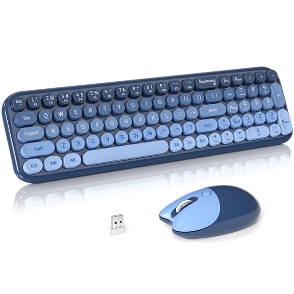 Wireless And Mouse Combo 2.4ghz Colorful Full-size Retro Typewriter With Cat Shape 3 Level Adjustable Optical For Pc/desktop/laptop/windows (azure Blue)