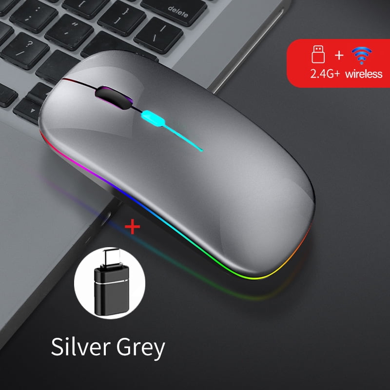 Wireless Mouse Dual Mode Bluetooth-Compatible Mouse LED Rechargeable ...