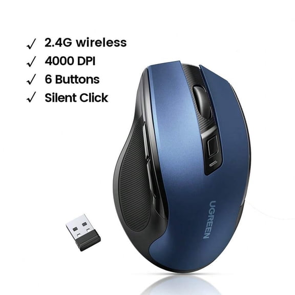 Wireless Mouse Ergonomic, 2.4G Silent Mute Computer Mouse with USB Receiver, 5 Level DPI Settings Up to 4000 DPI for PC, Mac, and Linux Laptop, 1 Pack