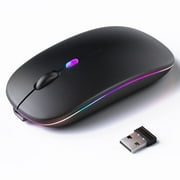 Wireless Mouse, G12 Slim LED Rechargeable Wireless Silent Mouse For Laptop, 2.4G Portable USB Optical Wireless Computer Mice, Matte Black