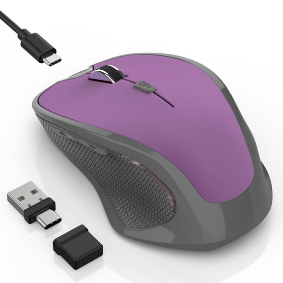 Wireless Mouse Jiggler - Ergonomic Bluetooth Mice with Mouse Mover for Keeps Computers Awake, 3 DPI Levels Rechargeable 2.4G USB-C Computer Mice for MacBook Air/Mac Pro/iPad/Laptop/PC, Purple