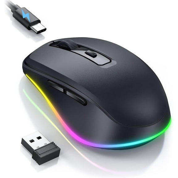 Wireless Mouse Jiggler - LED Wireless Mice with Build-in Jiggler Mover, Rechargeable Moving Mouse for Computer with Undetectable Random Movement Keeps PC Laptop Awake - Black