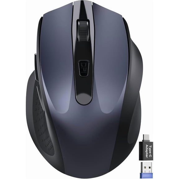 Wireless Mouse for Laptop, 2.4GHz Computer Mouse with USB-A Port &USB-C Adapter, Cordless Office Mice with 6 Buttons & 3 Level DPI for Small to Medium Hands, Work with PC, Desktop, Tablet - M21