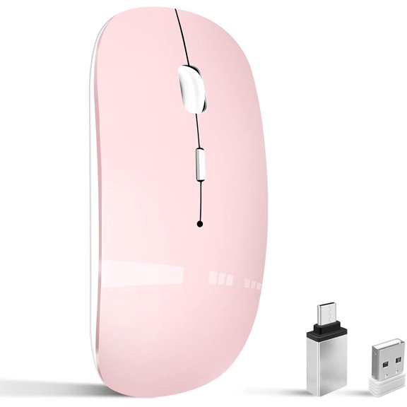 Wireless Mouse for Laptop, Bluetooth Mouse for MacBook Pro/Air/Mac/iPad/Chromebook/Computer -Rechargeale Dual Mode(USB 2.4Ghz + Bluetooth 5.2) Silent Cordless Mice with USB C Adapter,Pink