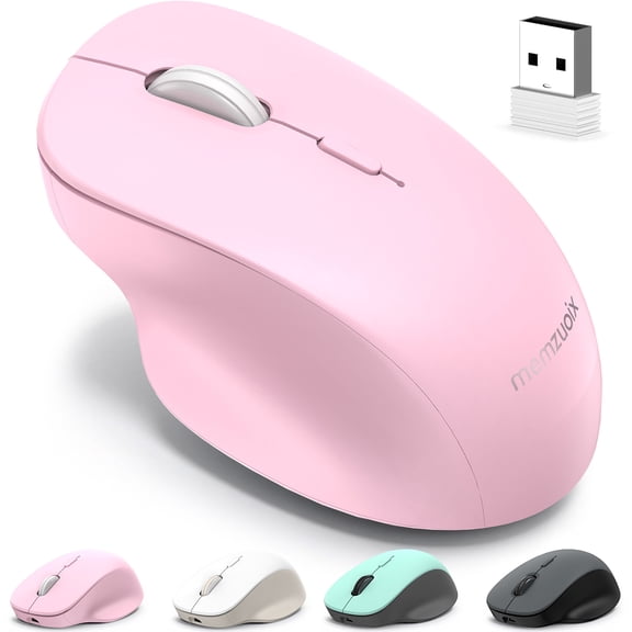 Wireless Mouse for Laptop PC Bluetooth & 2.4G Ergonomic Computer Mouse,Silent,Adjustable DPI,Rechargeable Mouse Wireless for Windows Mac Chromebook,Pink