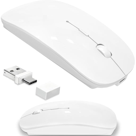 Wireless Mouse for MacBook & iPad, Bluetooth 5.2/3.0 & 2.4G USB-C/USB-A, Rechargeable Silent Slim Mouse with Multi-Device Switching & Activity Mode to Prevent Screen Lock - White