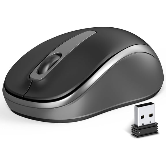 Wireless Mouse for Portable Computer, 2.4G Noiseless Mouse with USB Receiver, Ergonomics Cordless Optical Silent Mice for Windows PC, Tablet, Laptop, Mac- Gray & Black
