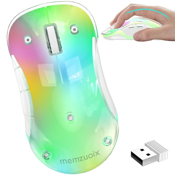 Wireless Mouse, Customizable Mouse Shell, Rechargeable with 9-Color Backlight, 1400 DPI, 2.4G USB, 5 Buttons, Long Battery Life, Wide Compatibility for PC, Laptop, Mac, PS5, and Tablet(Light green)