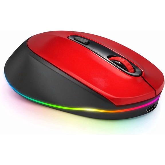 Rechargeable Wireless Mouse -Light Up Mouse for Laptop, Small Cordless Mice with Quiet Click & LED Lights for Kids' Chromebook, Windows, Mac PC Computer - Black