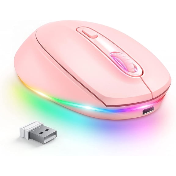 Rechargeable Wireless Mouse -Light Up Mouse for Laptop, Small Cordless Mice with Quiet Click & LED Lights for Kids' Chromebook, Windows, Mac PC Computer - Black