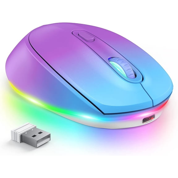 Rechargeable Wireless Mouse -Light Up Mouse for Laptop, Small Cordless Mice with Quiet Click & LED Lights for Kids' Chromebook, Windows, Mac PC Computer - Black