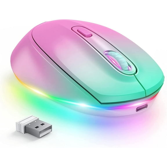 Rechargeable Wireless Mouse -Light Up Mouse for Laptop, Small Cordless Mice with Quiet Click & LED Lights for Kids' Chromebook, Windows, Mac PC Computer - Black