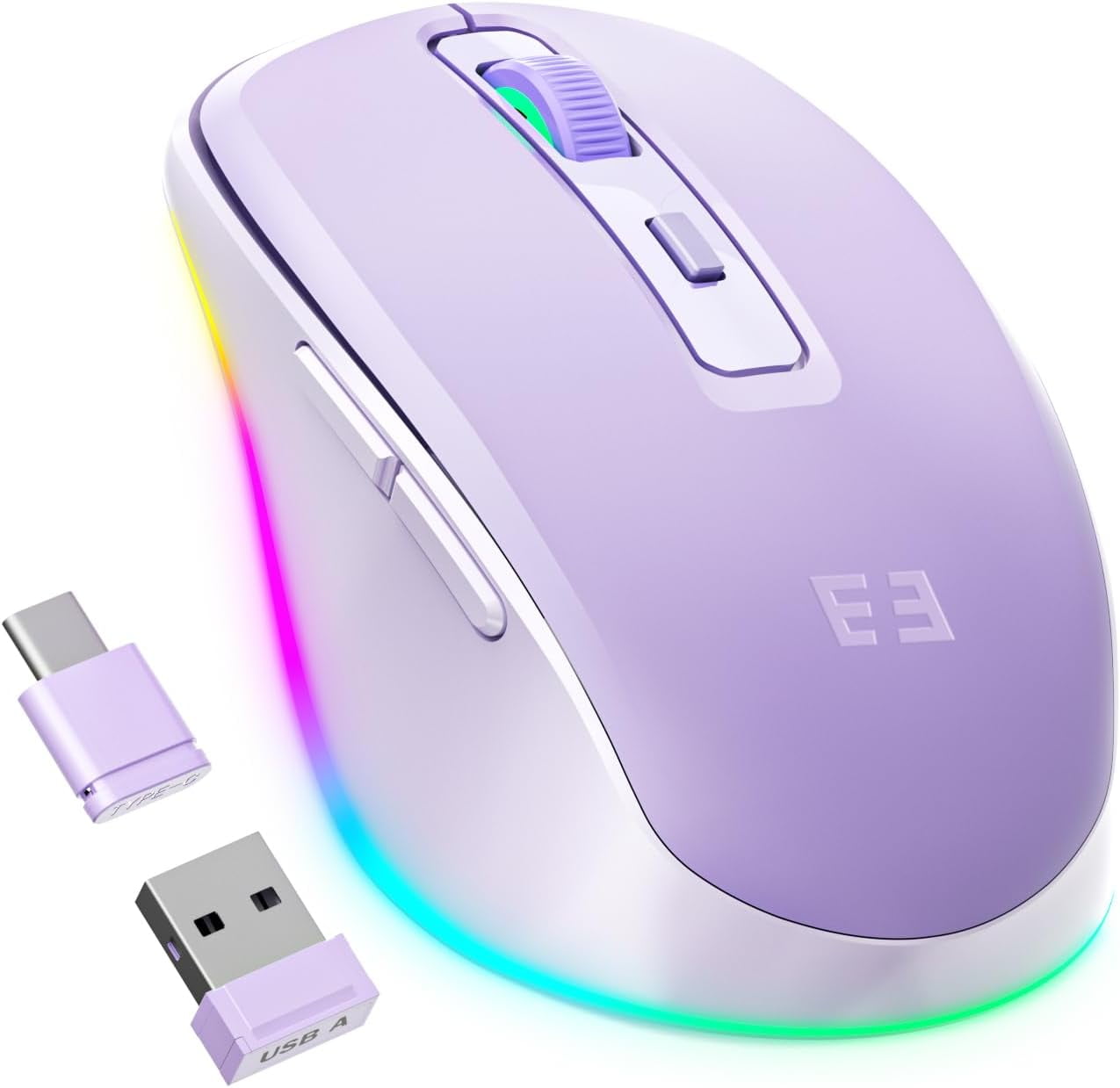 Wireless Mouse, Type C Mouse with Jiggler Light Up USB C Mouse, USB & Type C Receiver, Build