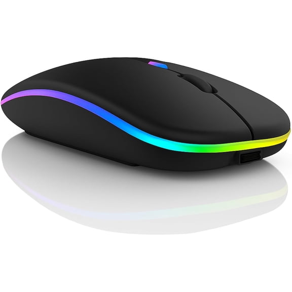 Wireless Mouse for Laptop & PC  Magic, Bluetooth, Rechargeable USB-C, Slim Design with RGB Backlight, Dual Mode 2.4GHz for MacBook, iPad (Jet Black)