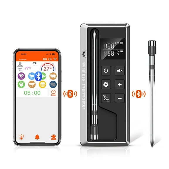 Wireless Multi-Sensor Digital Meat Thermometer with Thin Probe, App and Host Control, Bluetooth, for Oven, Grill (Beef, Lamb, Turkey), Smoker
