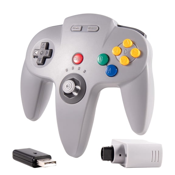 Wireless N64 Controller for Switch System, 2.4GHZ N64 Remote Joystick Wireless Gamepad Controller Compatible with N64 Original Console, Raspberry Pi, IOS, PC Windows 7,8,10,11 Gray