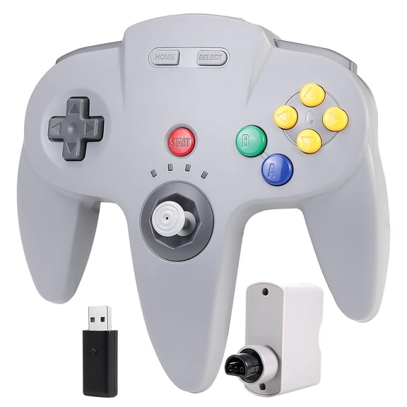 Wireless N64 Switch Online Controller 2.4 GHz USB & N64 Receiver Compatible with Windows PC MacOS Raspberry Pi N64 / Switch 2 Online/NSO - (Rechargeable) (Built-in Rumble) (Plug and Play) Gray