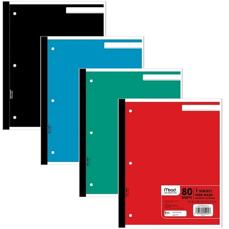 Wireless Neatbook Notebook 1 Subject, Wide/Legal Rule, Assorted Color Covers, 10.5 x 8, 80 Sheets