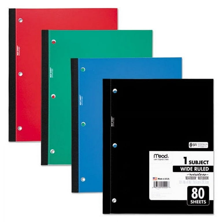 Wireless Neatbook Notebook, 1-Subject, Wide/Legal Rule, Randomly Assorted Cover Color, (80) 10.5 x 8 Sheets Wireless Neatbook Notebook, 1-Subject, Wide/Legal Rule, Randomly Assorted Cover Color, (80) 10.5 x 8 Sheets