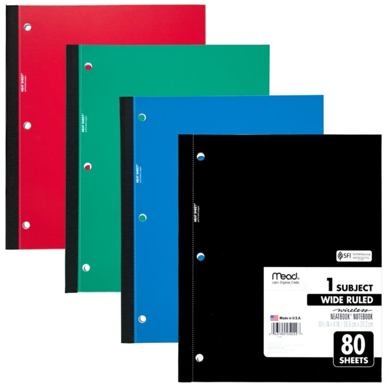 Wireless Neatbook Notebook, 1-Subject, Wide/Legal Rule, Randomly Assorted Cover Color, (80) 10.5 x 8 Sheets Wireless Neatbook Notebook, 1-Subject, Wide/Legal Rule, Randomly Assorted Cover Color, (80) 10.5 x 8 Sheets