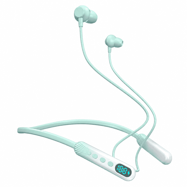 Wireless Neckband Bluetooth Headphones with LED Power Display, Built-In ...