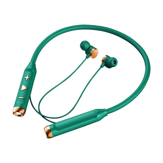 Wireless Neckband Headphones, Bluetooth Earphones with Flashlight, Noise Cancelling and Heavy Bass for Games and Sports, Green Color with Extended Battery