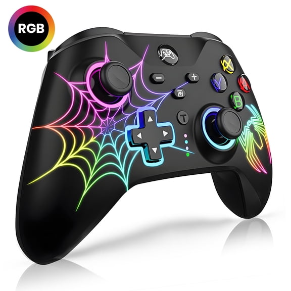 Wireless for Nintendo Switch Controller, 1000mAh Programmable RGB for Switch Pro Controller, 18H+ Playtime with Wake-up/Turbo/Vibration, for Switch/Lite/OLED/PC, Spider Black