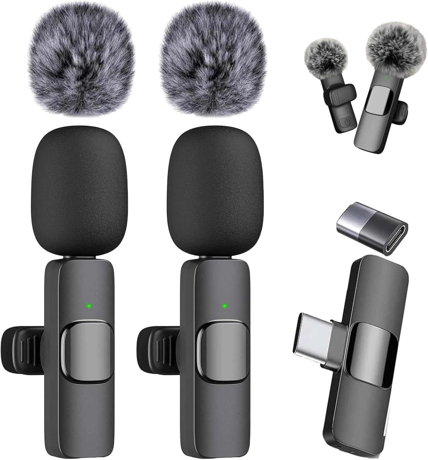 Wireless Noise-Reducing Mic Set, 2 Pack Wireless Lavalier Microphone, Lapel Mic Plug and Play, Long Battery Life & Easy to Carry, for Video Recording Interview (2 Pack)