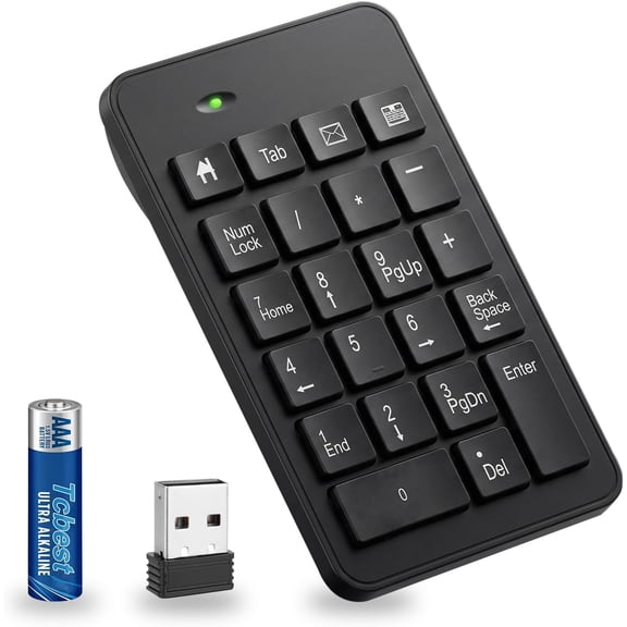 Wireless Number Pad with Battery, Enhanced Efficiency with 23 Keys Numeric Keypad Upgraded Version of 10 key USB Keyboard Financial Accounting Numpad for Laptop, PC, Notebook, Desktop,Surface Pro