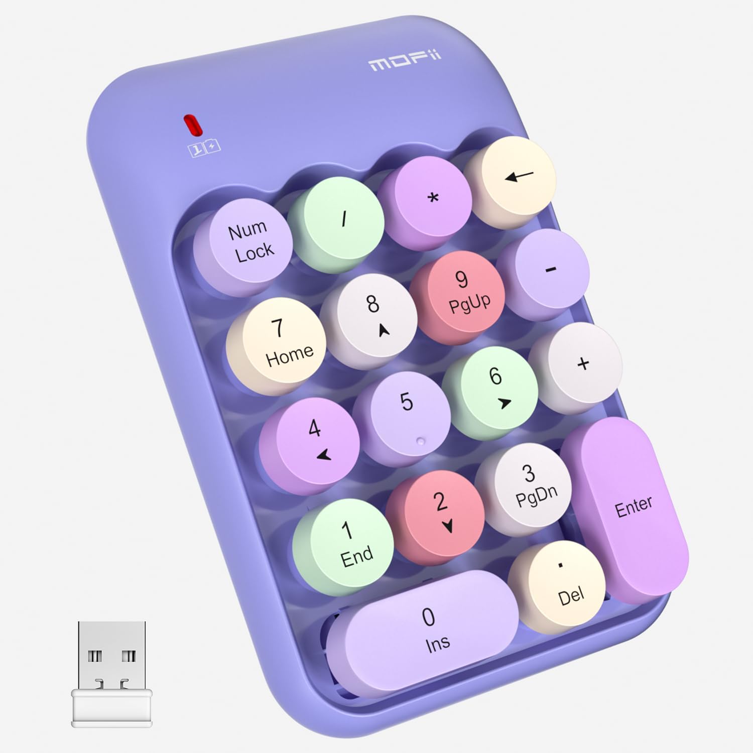Wireless Number Pads - Purple Numeric Keypad 18 Keys USB 2.4G Round Keycap Colorful Extensions Keypads, Financial Accounting Portable Numpad 10 Key for Laptop/PC/Notebook/Surface Pro