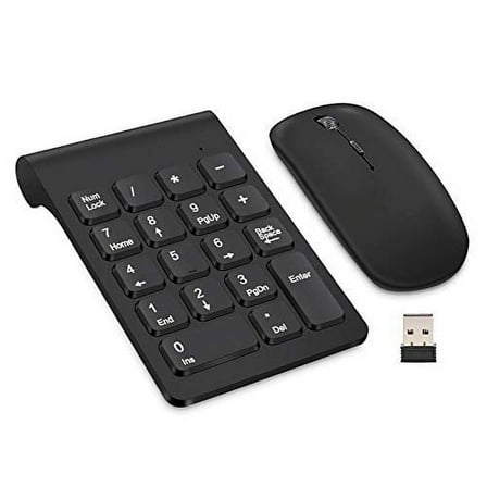 Wireless Numeric Keypad,Mini 2.4G 18 Keys Number Pad,Portable Silent Financial Accounting Numeric Keypad Keyboard Extensions with Wireless Mouse for Laptop,PC,Desktop,Notebook(Black)