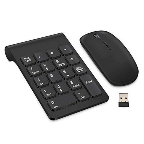 Wireless Numeric Keypad, TRELC Mini 2.4G 18 Keys Number Pad, Portable Silent Financial Accounting Numeric Keypad Keyboard Extensions with Wireless Mouse for Laptop, PC, Desktop, Notebook(Black)