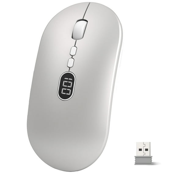 Wireless Office Mouse with Battery Level Visible, Ultra Slim 2.4G Rechargeable 1600 DPI for PC/MacBook