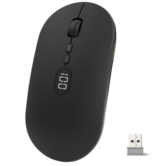 Wireless Office Mouse with Battery Level Visible, Ultra Slim 2.4G Rechargeable Mouse 1600 DPI for Mac/Ipad