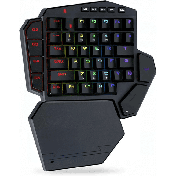 Wireless One-Handed Mechanical Keyboard 42 Keys 3-Mode RGB 40% Gaming Keypad with 7 Macro Keys Detachable Wrist Support Rechargeable Battery Red Switch