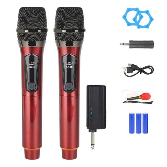 Wireless One-to-Two Home Microphone 6.35 Interface Professional Handheld Microphone for KTV Performance Stage Red