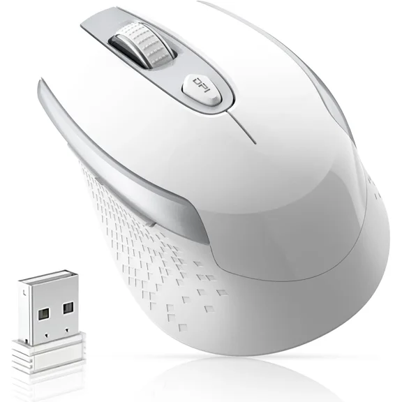 Wireless Optical Mouse 6 Buttons Silent With Usb Receiver 3 Dpi Settings White