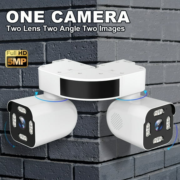 Wireless Outdoor Dual Lens PTZ Security Camera 5.0MP, 360° View 2.4G WiFi, Motion Detection, Night Vision, 2-Way Audio & Siren Alarm