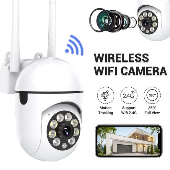 Wireless Outdoor Security Camera 1080P, Pan/Tilt 360° Coverage with Color Night Vision, Motion Detection, Two-Way Audio, 2.4G WiFi