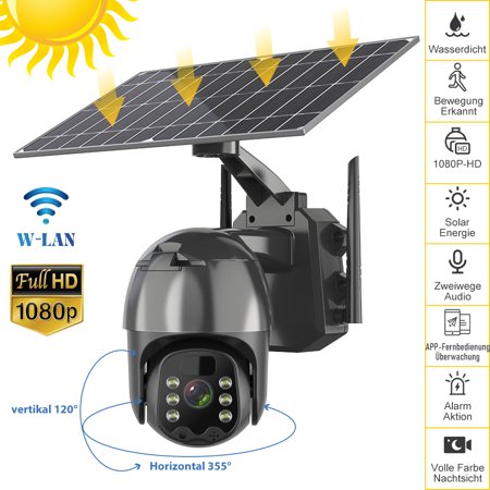 Wireless Outdoor Security Camera, Solar Powered Home Security Camera, Pan Tilt, 2K Night Vision, Two Way Talk, Works with Android/Ios Assistant/Cloud, with Solar Panel