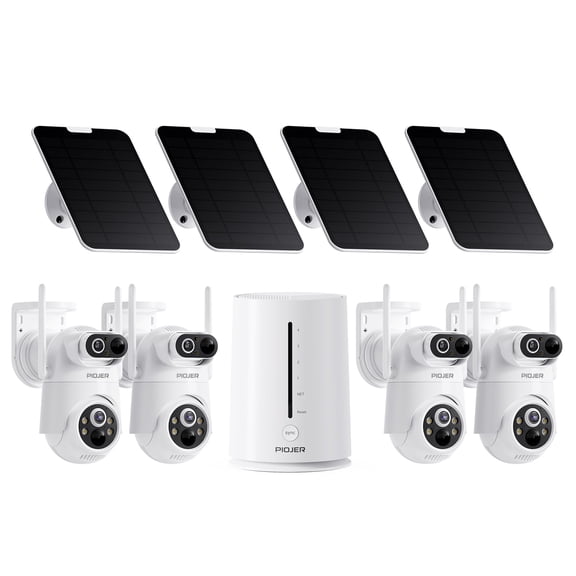 Security Cameras Wireless Outdoor,Dual-Lens 4K Cameras for Home Security, No Subscription needed, 4 Cam-Kit,Solar Powered Security Cameras System, 360PTZ, Color Night Vision, AI Human Detection,