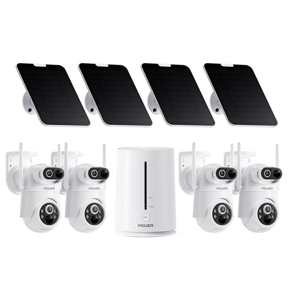 2K Solar Security Camera with NVR Station,32 GB Local Storage,No Monthly Fee, 360°PTZ Wireless Outdoor Camera,Smart AI Human Detection,Dual-Lens Home Surveillance System Camera 4 Pack,Two-Way Audio