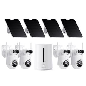 Solar Security Cameras Wireless Outdoor,Dual-Lens Wifi PTZ Home Security Camera,PIR AI Detection,Color Night Vision,2-Way Audio,No Subscription Fee,4 Pack