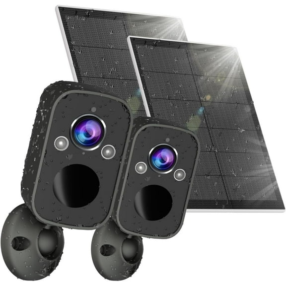 2Pack Solar Powered Camera Outdoor Wireless, 2K Cameras for Home Security Outdoor 130° Angle, AI Motion Detection, 2-Way Talk, Siren Alarm & Spotlight, Color Night Vision, Cloud/SD , Supports Alexa
