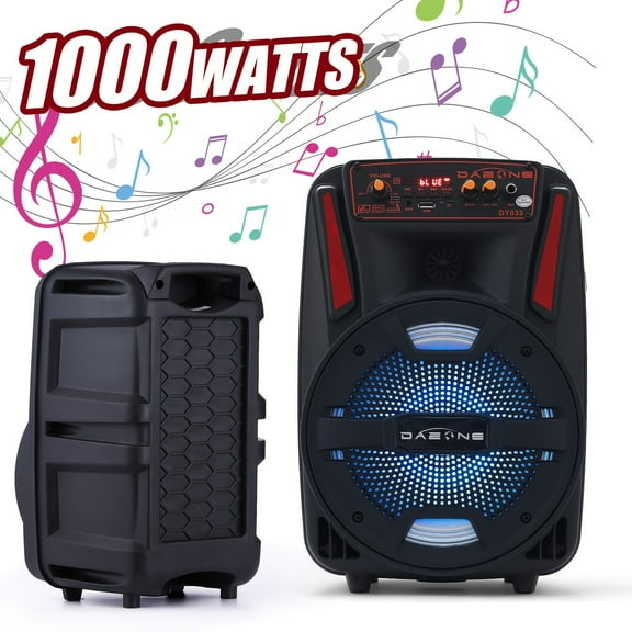 Wireless PA Speaker System - 1000W Rechargeable Outdoor Wireless Speaker Portable PA System With Microphone For Indoors & Outdoor, W/ 8" Subwoofer Heavy Bass, Party Lights, MP3/USB, Radio, Remote