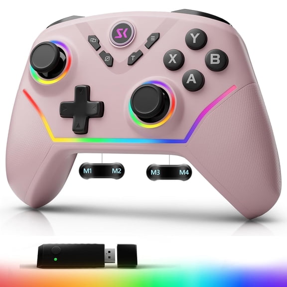 Wireless PC Controller with Hall Effect Joysticks & Triggers, 1000Hz Polling Rate, Trigger Locks, Bluetooth Pro Gaming Controller for PC/Steam/Luna/Tesla - 4 Macros and Turbo, Dynamic RGB, Pink