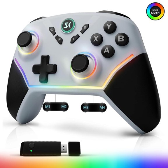 Wireless PC Controller with Hall Effect Joysticks & Triggers, 1000Hz Polling Rate, Trigger Locks, Bluetooth Pro Gaming for PC/Steam/Luna/Tesla - 4 Macros and Turbo, Dynamic RGB, Silver