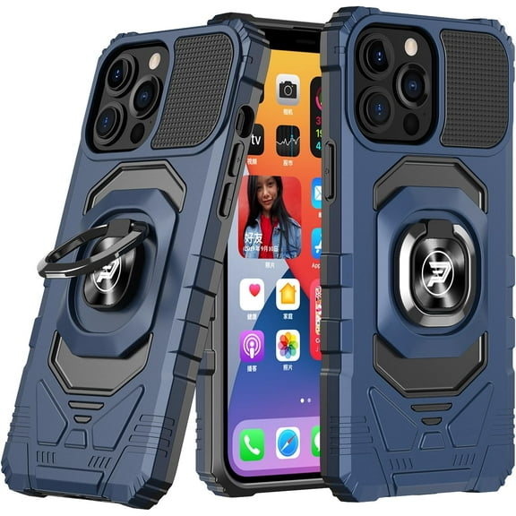 Wireless PROTECH Case Compatible with Apple iPhone 15 PRO MAX Phone (Screen Size 6.7 ) Ring Kickstand Magnetic Car Mount, PC and TPU Impact-Resistant Protective Case (Blue)