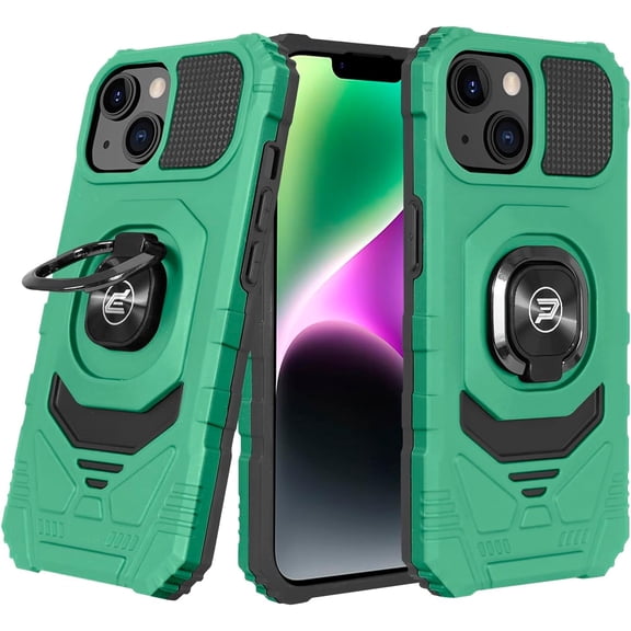 Wireless PROTECH Case Compatible with Apple iPhone 15 Phone (Screen Size 6.1 ) Ring Kickstand Magnetic Car Mount, PC and TPU Impact-Resistant Protective Case (Dark Green)